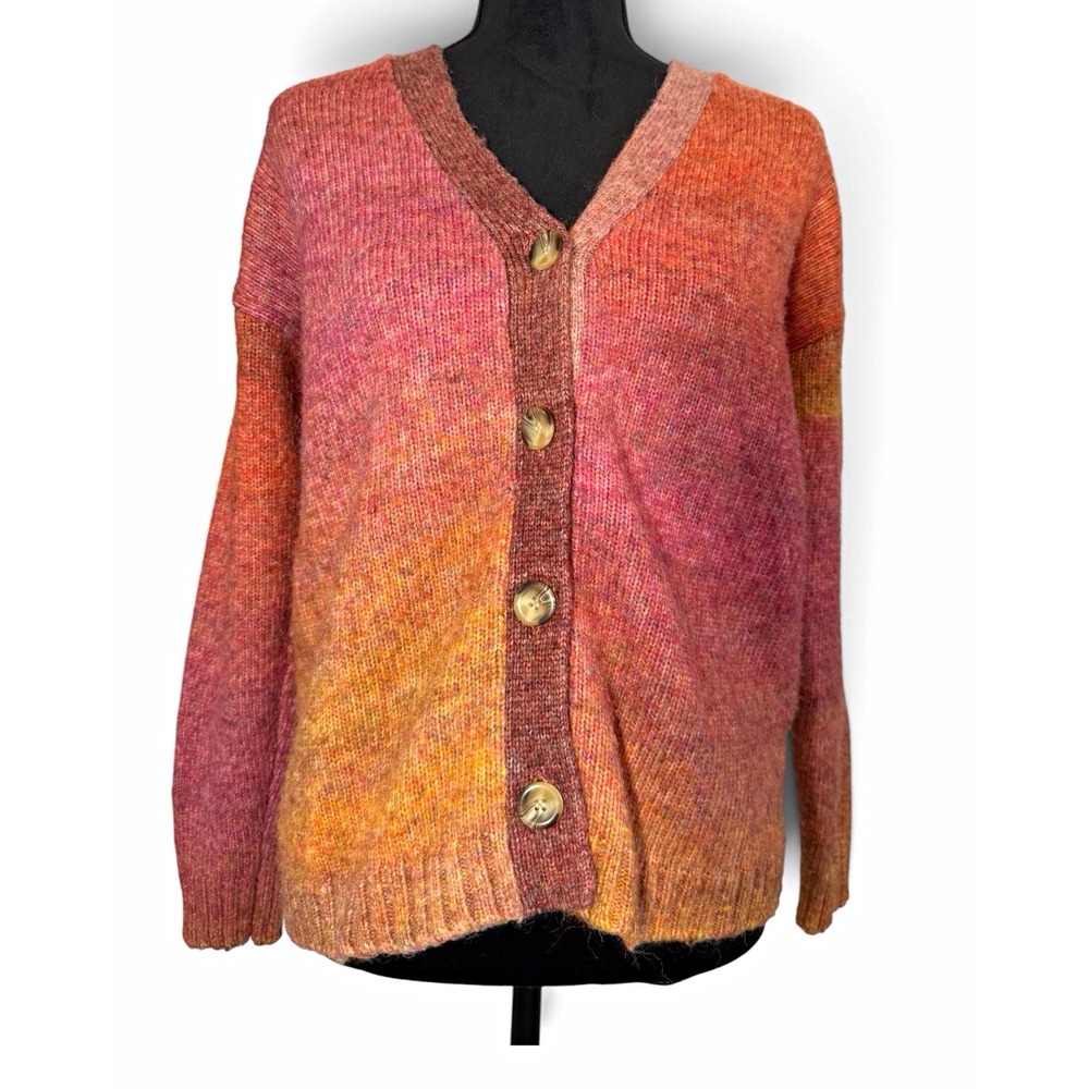 John Paul Richard Womens M Ombre Cardigan Sweater Button Front Wool Blend Preppy